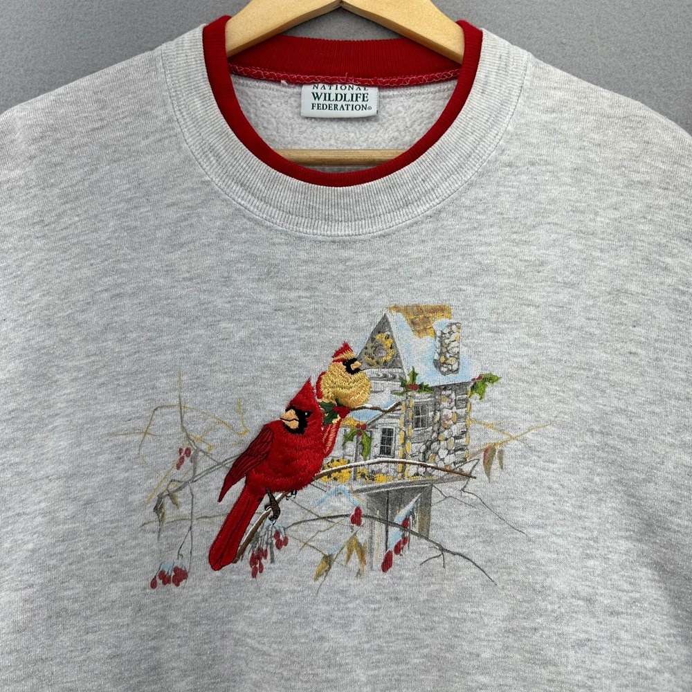 VTG National Wildlife Federation Cardinal House Embroidered Sweatshirt Gray XL